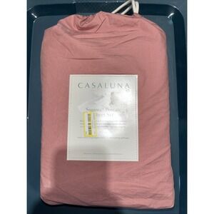 Casaluna‎ Full Size Washed Supima Cotton Percale Solid Rose 4 Pc Sheet Set